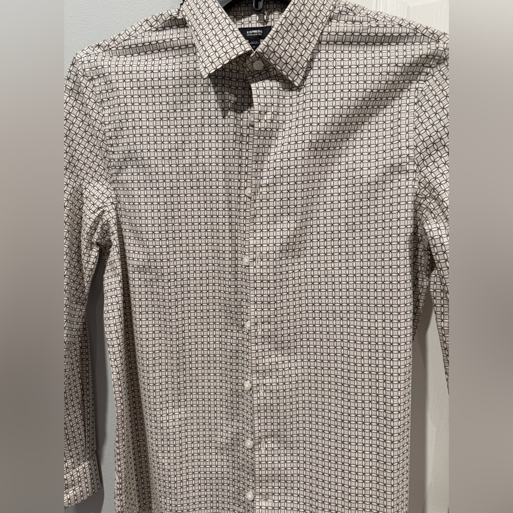 Mens 1XM slim Express geometric dress brown dress shirt